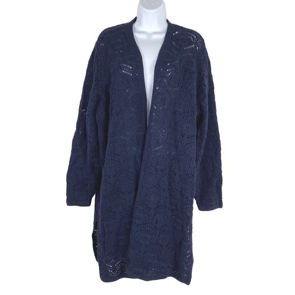 Lane Bryant Open Front Cardigan Sweater Size 18/20 Crochet Blue NWT CJ-1474 - Picture 1 of 10